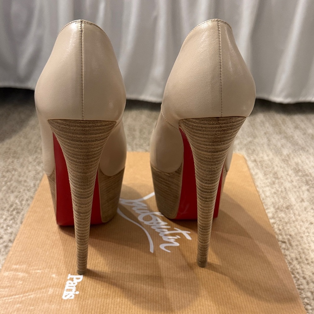 Christian Louboutin Beige Peep Toe Platform Heels - Picture 3 of 6